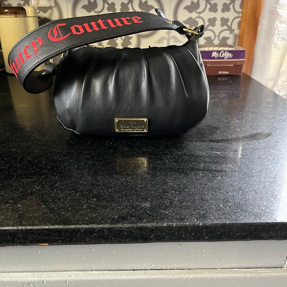 Juicy Couture Black Shoulder Bag with Red Strap #Y2K